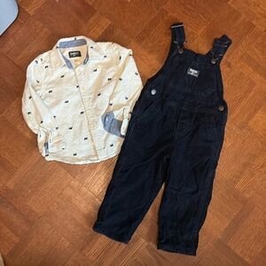 2T OSHKOSH B'gosh corduroy overalls and button up outfit